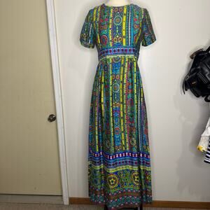 VINTAGE | ALEX COLEMAN California MOD PSYCHEDELIC Bateau Neck Maxi Dress M